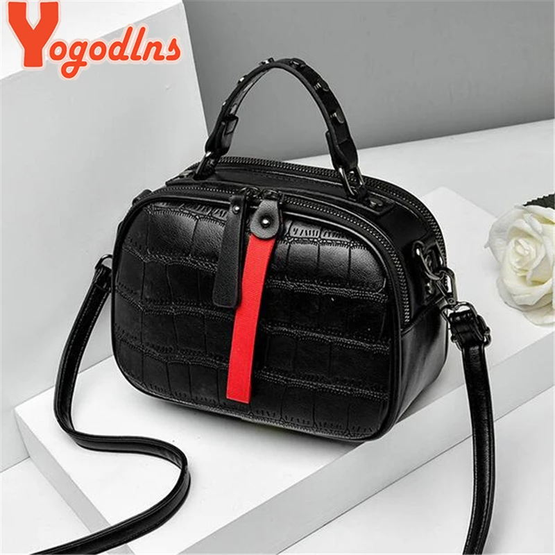 Yogodlns الترفيه بو الجلود رسول النساء حقيبة السيدات حقائب كتف التباين اللون سستة شعرية Crossbody أكياس برشام حقائب