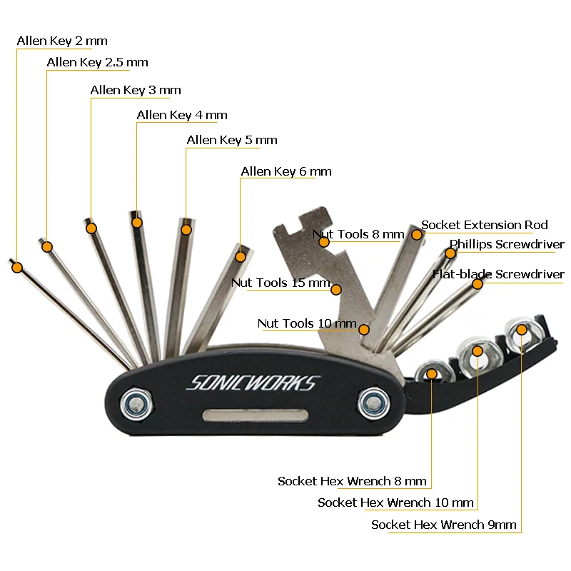 15 в 1 Набор инструментов для ремонта велосипеда Наборы шестигранный ключ мульти инструмент для велосипеда Портативный шестигранный шуруповерт для спиц Велоспорт Инструменты для технического обслуживания SW0016