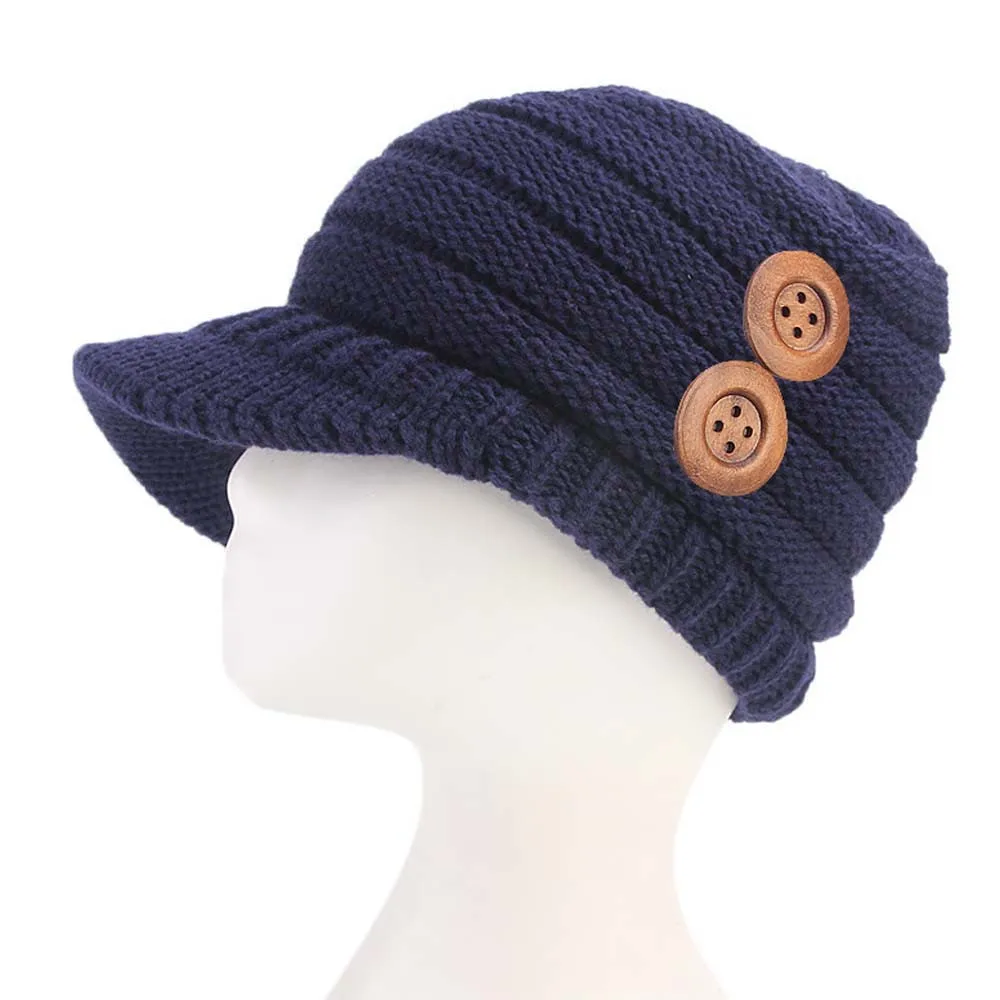 Hat Women Winter Warm Stretch Knitted Cap Hats Solid Fitted Ski Caps