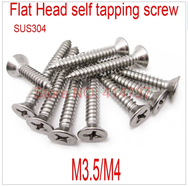 

100pcs/lot M3.5/M4 Stainless Steel Flat Head micro cross recessed phillips countersunk self tapping screw Length 8mm-30mm