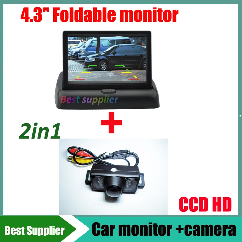 

Universal car backup rear view reverse camera for all car CCD HD Car parking camera + 4.3" car monitor mirror TFT LCD DC 12V