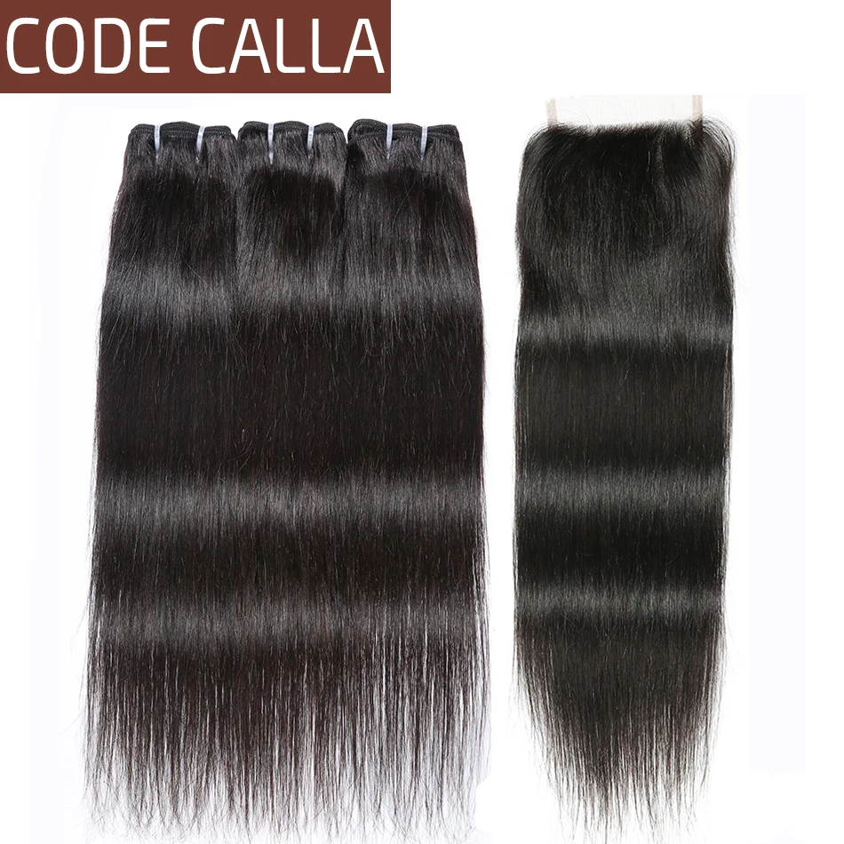 

Code Calla Straight Bundles with Closure Brazilian Raw Pre-colored Virgin Human Hair Weave 34PCS Bundles With Closure For Women