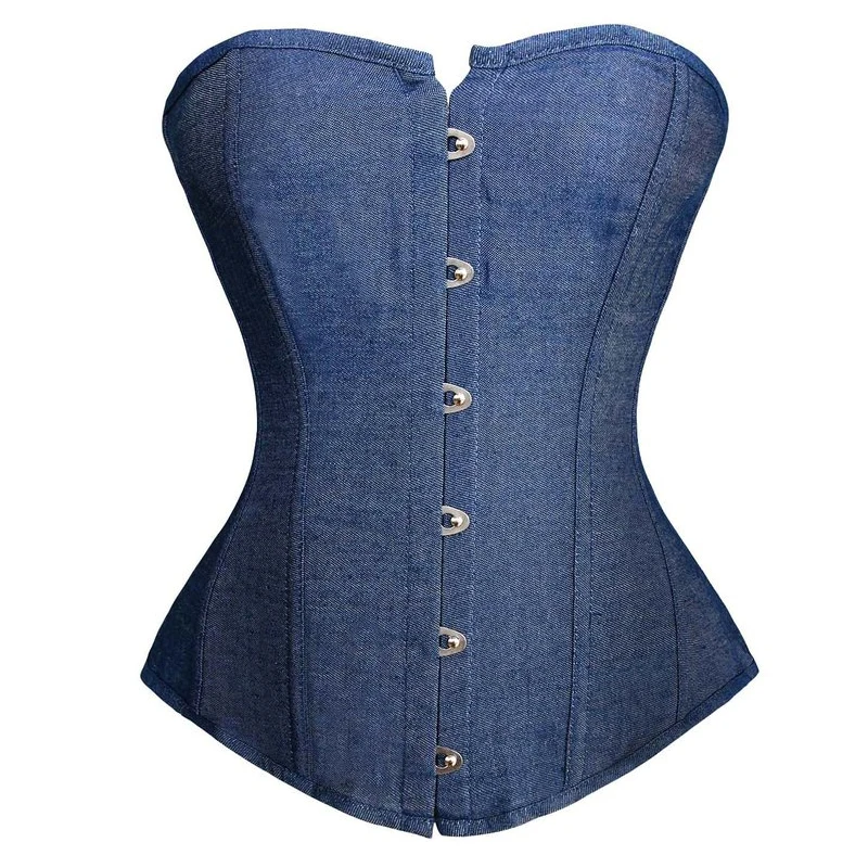 

caudatus new fashion sexy denim corset vintage style victorian strapless bustier corset overbust lingerie top clothing korsett