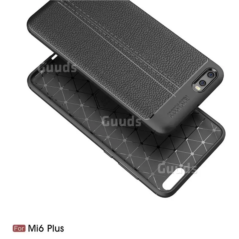 Luxury Auto Focus Litchi Texture Silicone TPU Back Cover for Xiaomi Mi 6 Plus - Black