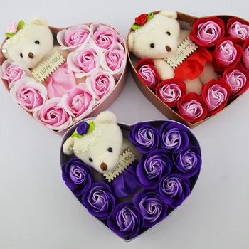 

Valentine's Day Christmas custom soap flower gift bear rose flower soap heart-shaped box