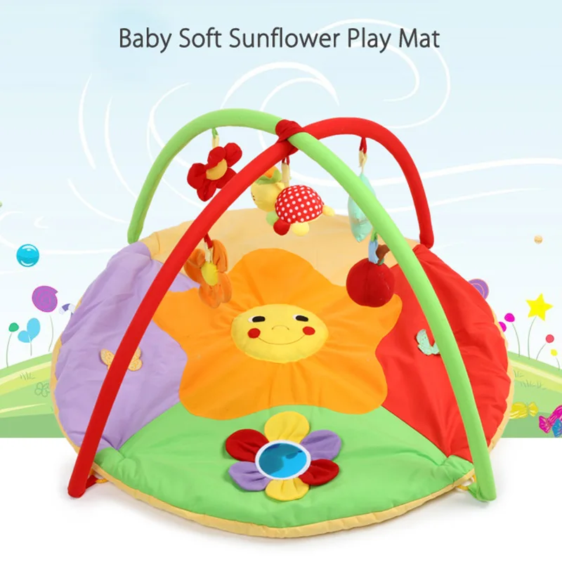 

0-12 Months Baby Play Mat Colorful Patterns Cloth Durable Soft Sunflower Gym Blanket With Frame Baby Girls Boys Crawling Mat