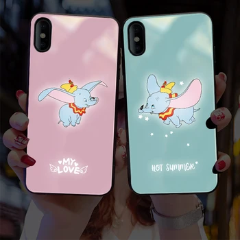 

EKIND Dumbo series Tempered Glass Phone Case for iPhone X XS XSMAX Led LOGO flash Glass Case For iPhone Protective Phone Cover