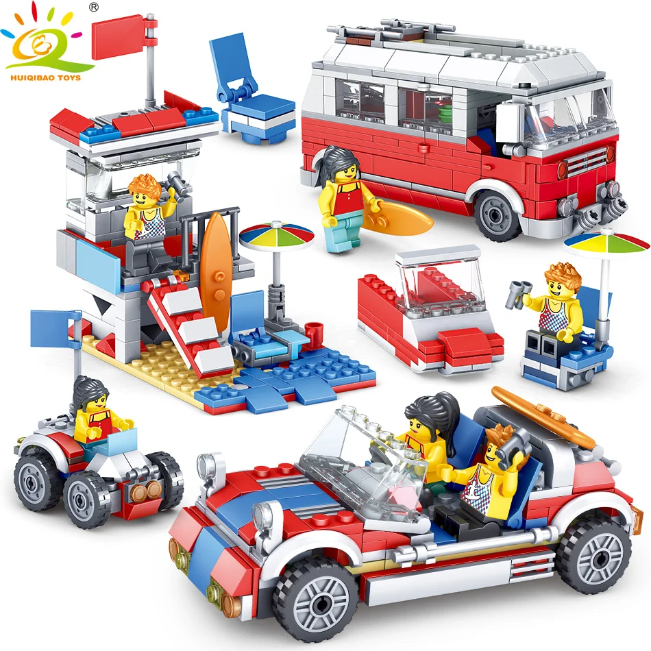 

HUIQIBAO TOYS 374pcs City Travel bus BBQ Car Building Blocks For Children Compatible Legoed Creator 3in1 Truck Figure DIY Bricks