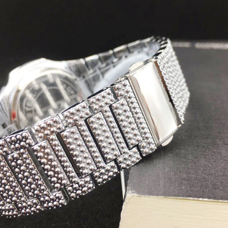 Подарок для пары часы со льдом женские хип-хоп шикарные алмазные мужские деловые часы из нержавеющей стали наручные часы для влюбленных