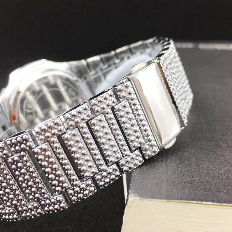 drop shipping ICE-tone diamond watch for men silver stainless steel band mens watches (6)