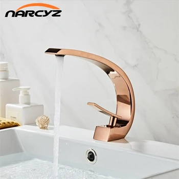 

Basin Faucets Modern Bathroom Mixer Tap Rose Gold Washbasin Faucet Single Handle Single Hole Hot and Cold Waterfall FaucetXT-419