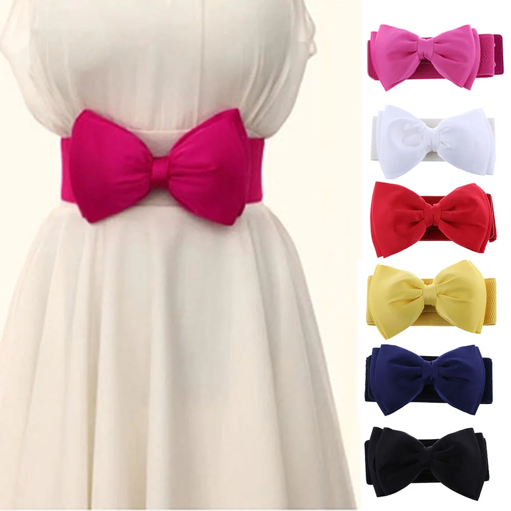 

2019 New Women Fashion Elegant Colorful Elastic Belt Bow Wide Stretch Leather Belt Harajuku Style Belt for Women Dresses