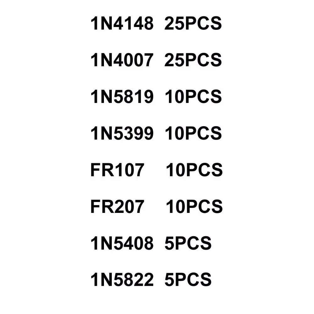 MCIGICM 1N4148 1N4007 1N5819 1N5399 1N5408 1N5822 FR107 FR207 диода, пакет с электронными компонентами, набор сортированных диодов