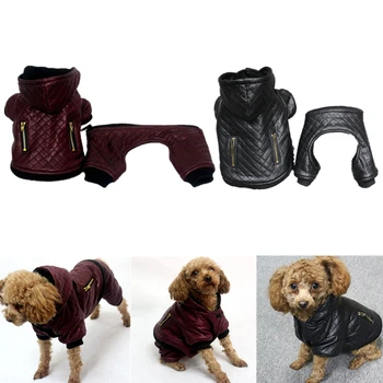 

Winter Pet Dog Leather Coat Clothes Detachable Two-Piece Set Dogs Jacket Warm Four Legs Hoodies Windproof Jumpsuit