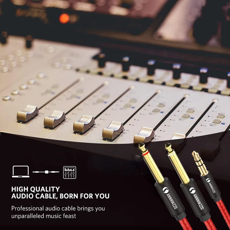 Audio Cable 3.5mm to Double 6.35mm Aux Cable 2 mono 6.5 Jack to 3.5 Male for Phone to Mixer Amplifier 6.35 Adapter Audio Cable 3.5mm to Double 6.35mm Aux Cable 2 mono 6.5 Jack to 3.5 Male for Phone to Mixer Amplifier 6.35 Adapter