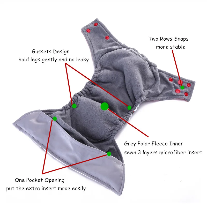 4 шт./лот моющиеся Подгузники AIO единый для всех размер Многоразовые детские подгузники с бамбуковым древесным углем ткань с полиуретановыми нитями подгузники с карманами