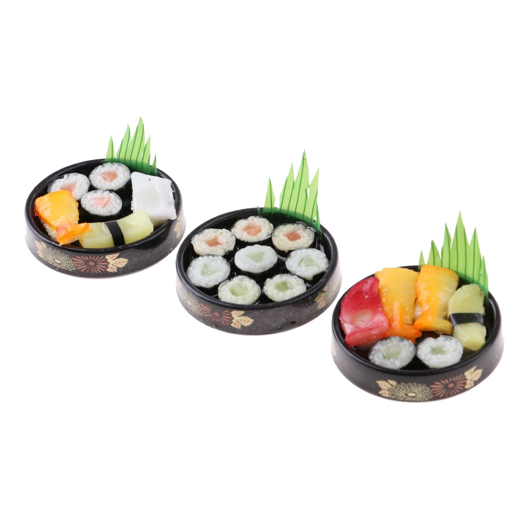 3pcs 1/6 Dollhouse Miniatures Vivid Japanese Food Sushi - Round Plate
