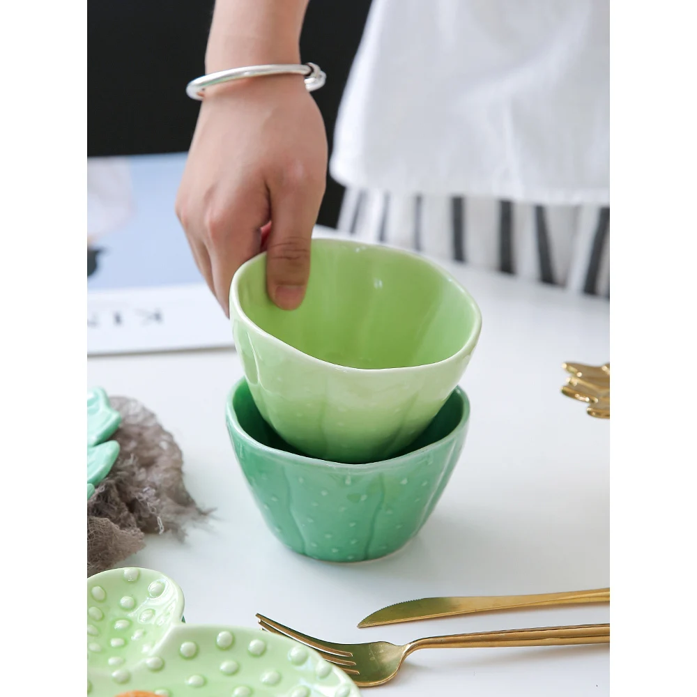 Популярные тропические растения кактус креативная керамика пигментированная зеленая нерегулярная еда контейнер суши тарелка подарки