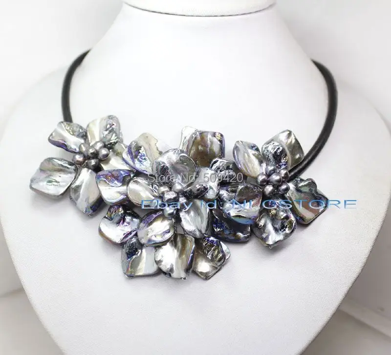 

Free Shipping >>>>>classic black mother of pearl shell flower pendant necklace 18" fashion jewelry