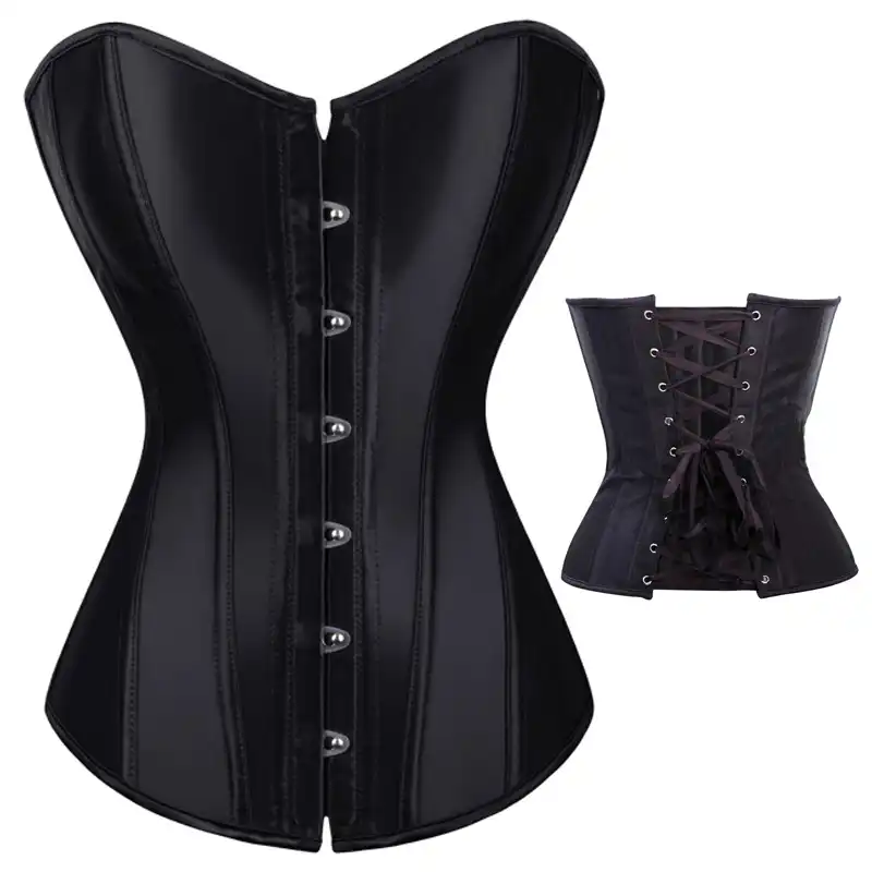 Womens Brocade Satin Floral Lace up Boned Corset Overbust Waist Slimming Bustier