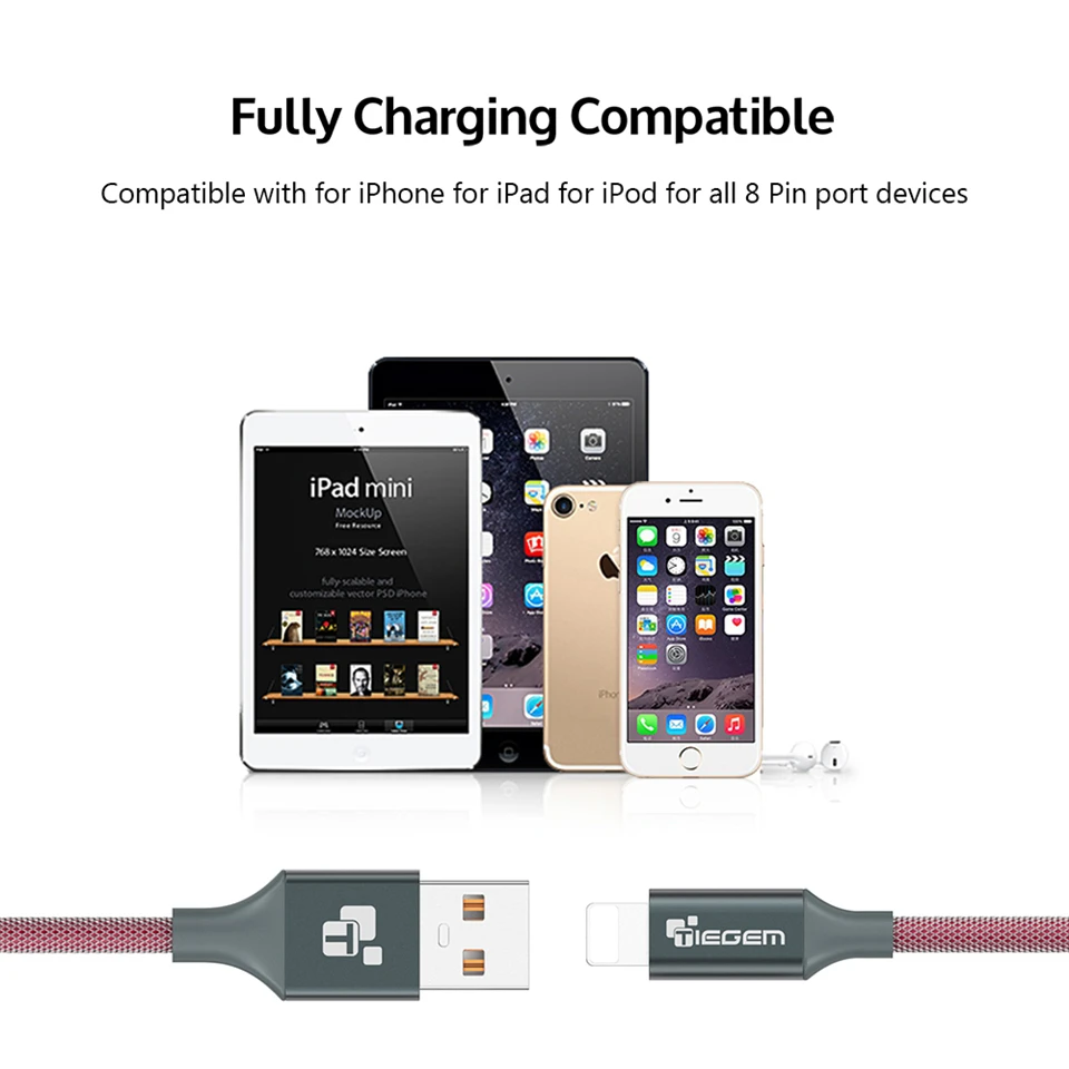 TIEGEM 2A USB Зарядное устройство кабель для iphone 5 5s 6 8 7 Plus X iOS 9 10 1/2/3 м нейлоновый быстрой зарядки Кабели для ipad аксессуары для мобильных телефонов