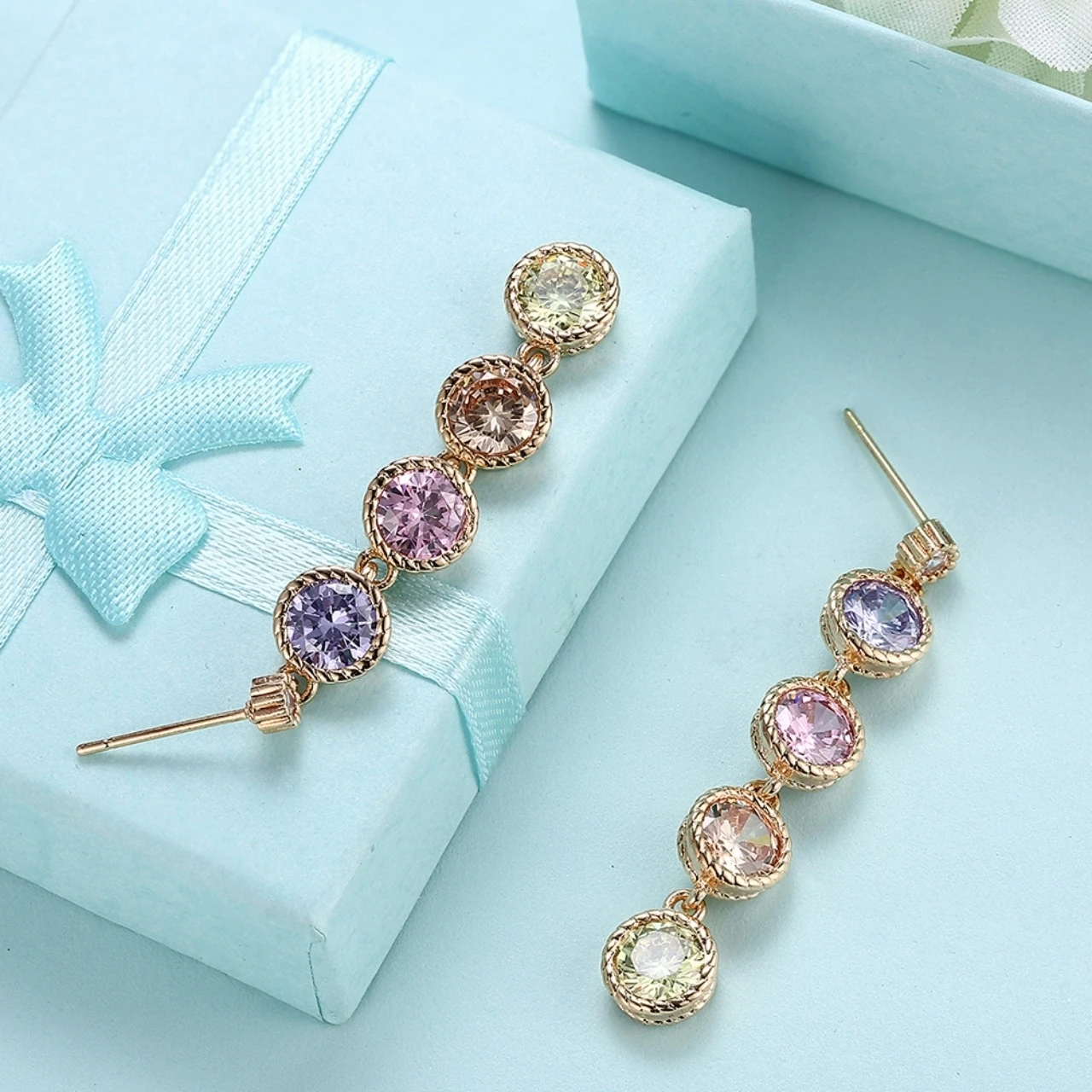 Women's Cubic Zircon Multicolor Champagne Gold Plated Drop Dangle Earring 1.7 (4)