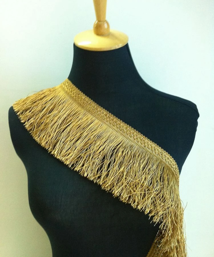 5Yard/lot 11cm High quality tassel ribbon lace fabric luxury gold black