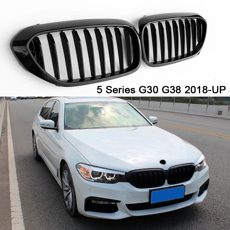 

For BMW 5 Series G30 G38 M5 Front Kidney Bumper Racing Grill 2 Fin ABS Gloss Black M Grille Replacement 520i 530i 540i
