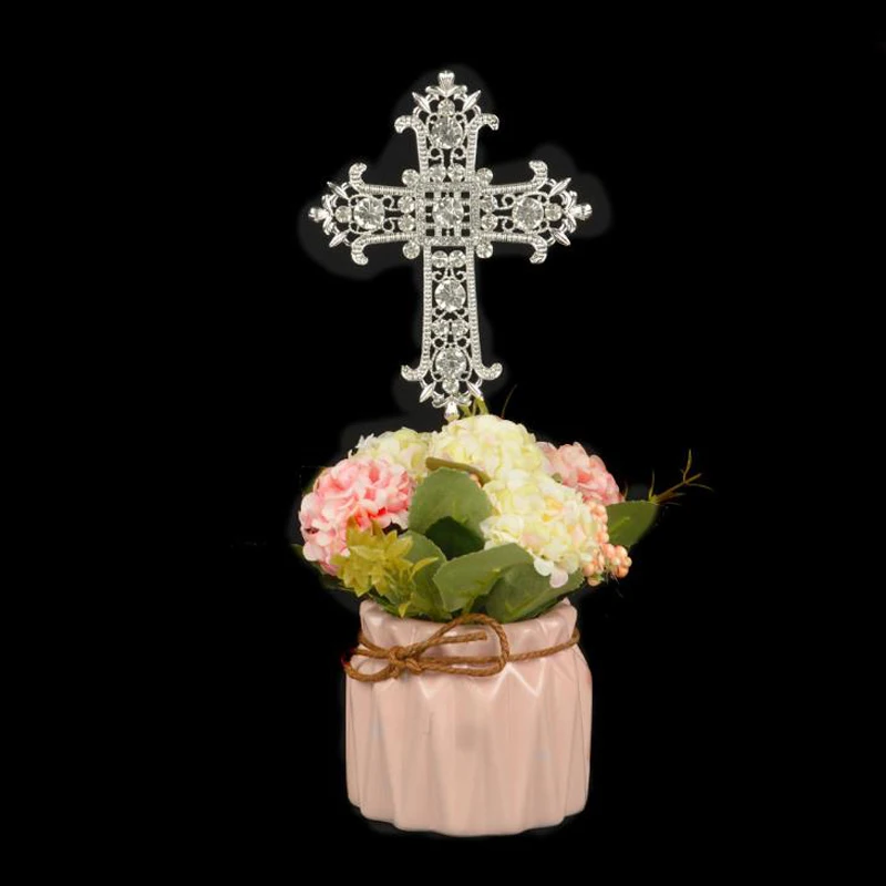 

1 Pcs Kawaii Cross Cake Toppers Religious Wedding Baptism Christening First Communion Birthday Confirmation Retirement Marriage