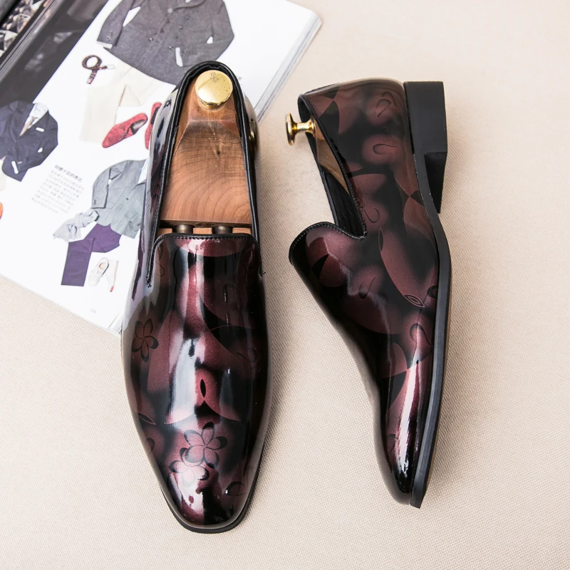 cool flowers print patent leather men shoes luxury italian brand camouflage male footwear mixcolors glossy oxford shoes for men (7)