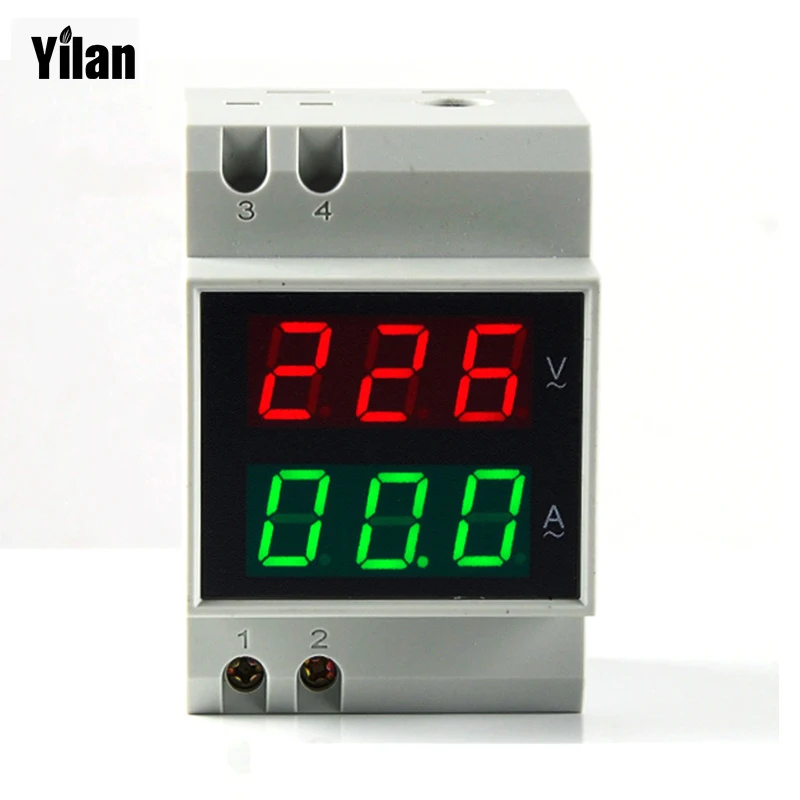 Din rail Dual LED display Voltage and current meter Din rail voltmeter