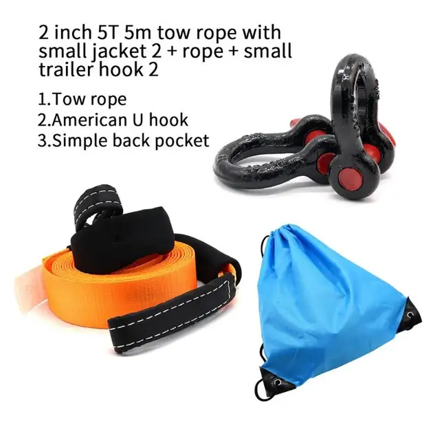 VODOOL Heavy Duty Car Tow Rope 5m 8 Tons Auto Emergency Safety Towing Rope Cable Wire With 2 Tow Hooks For SUV Truck Trailer Car