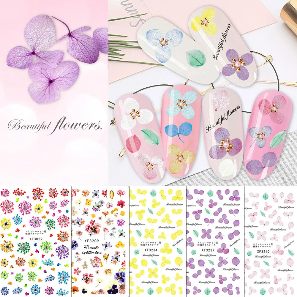 

Dried Flower Nail Sticker Eternal Flower Daffodil Hydrangea Imitation Dry Flower Nail Art Tip Sticker Decal DIY Manicure Tools