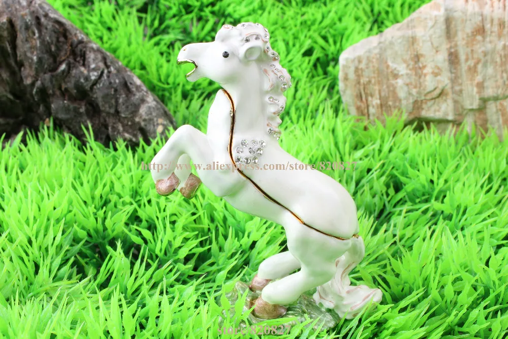 Horse Figurine Jewelry Trinket Box Collectible Horse Handmade Jeweled Metal & Enamel Trinket Jewelry Box  Horse Figurine