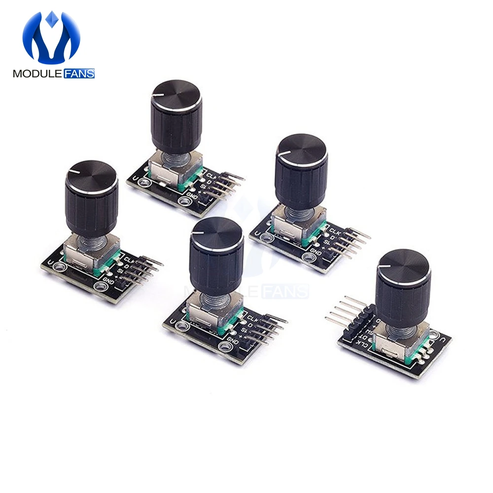 

5PCS KY-040 360 Degrees Rotary Encoder Module Brick Sensor Switch Development Board For Arduino With Pins Half Shaft Hole Caps