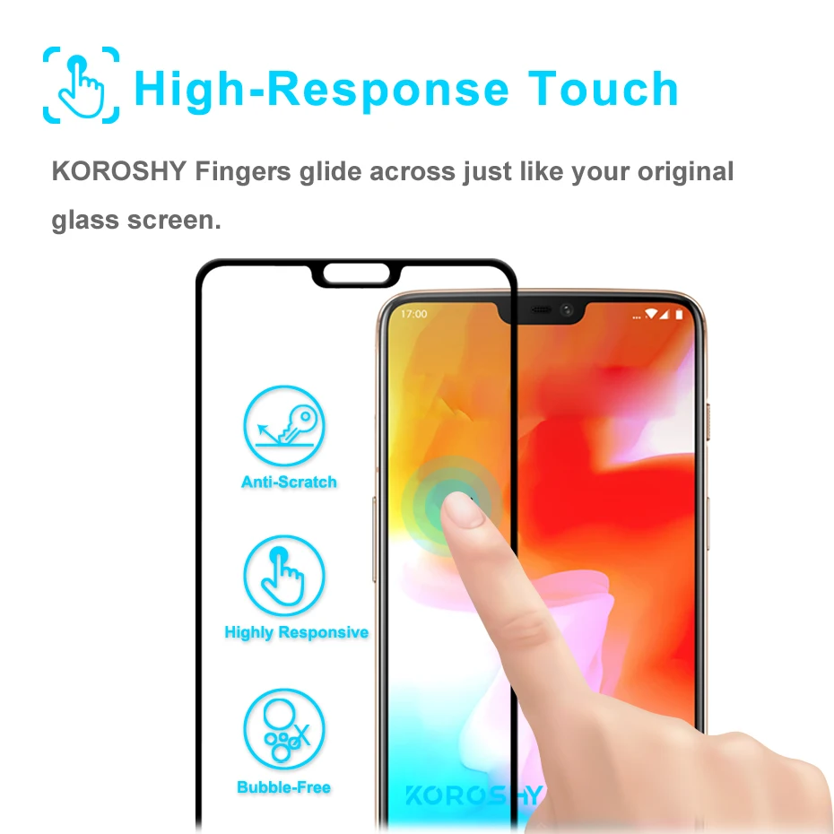 KOROSHY 9H Full Cover Tempered Glass for OnePlus 6 One Plus 6 OnePlus6 1+6 Screen Protector Real 2.5D Toughened Glass Film Black (6)