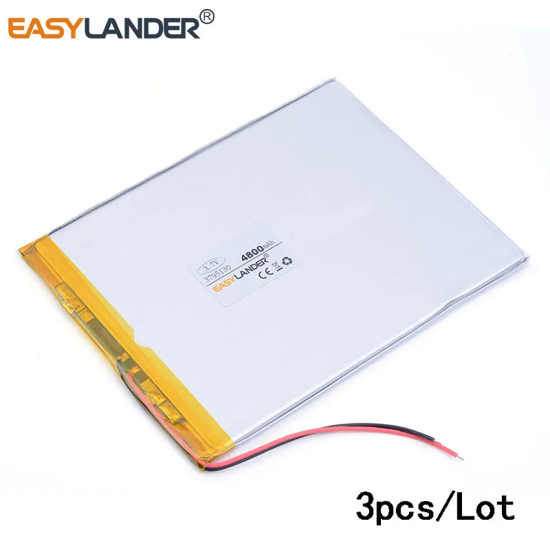 

3pcs /Lot 3.7 V 3795130 4800 mah lithium Li ion polymer rechargeable battery For Power bank PAD DVD Naptop e-book video game