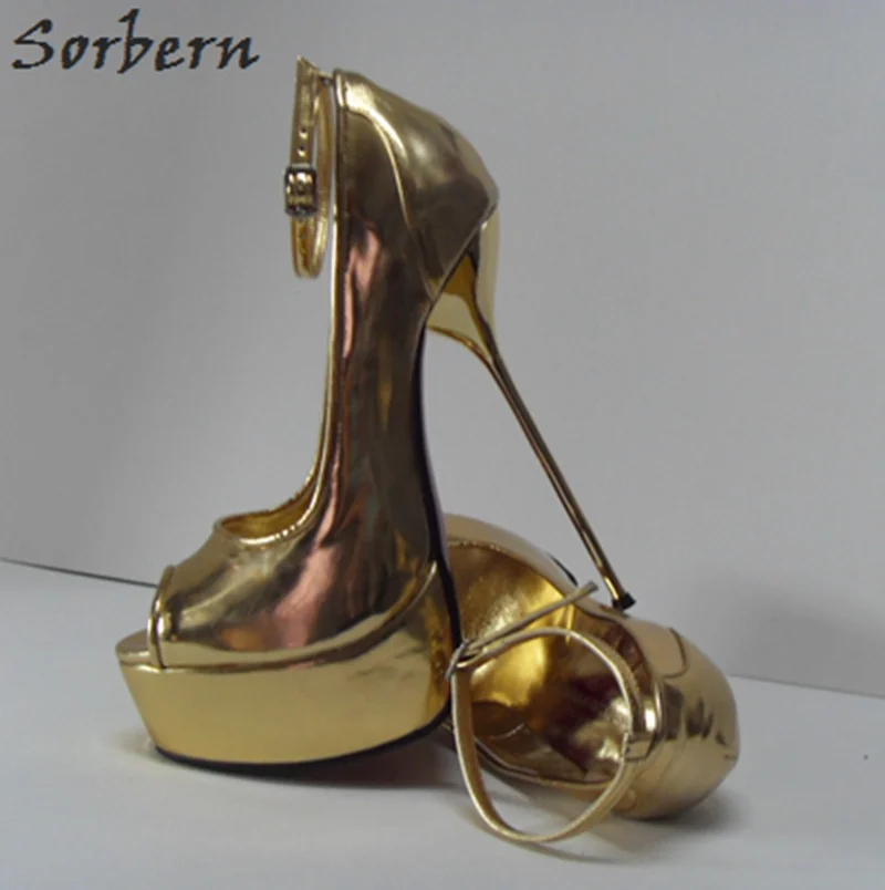 Sorbern 16Cm Gold Heels Ankle Straps Peep Toe Platform Shoes Women Size 32-52 Party Shoes For Women Heels Ladies Heel Shoes