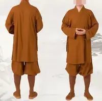 3color unisex linen&cotton Buddhist lay meditation uniforms shaolin monks martial arts clothing robe lohan arhat suits
