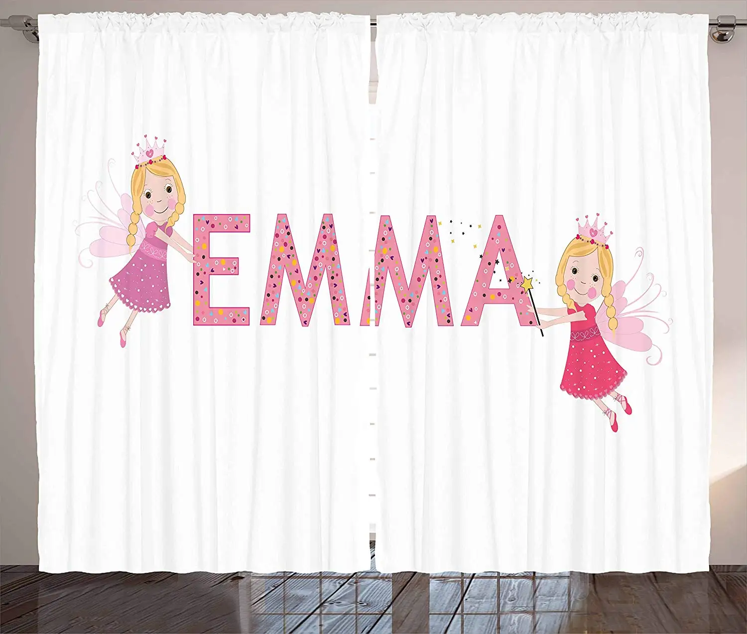 Эмма шторы милые сказочные принцессы держа популярное широкое имя девушки с узором в горошек гостиная спальня окно