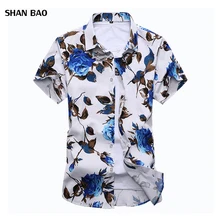 Хит летние новые модные мужские рубашки Slim Fit с коротким рукавом мужские рубашки в цветах Chemise Homme мужские повседневные рубашки с цветочным принтом плюс 7XL