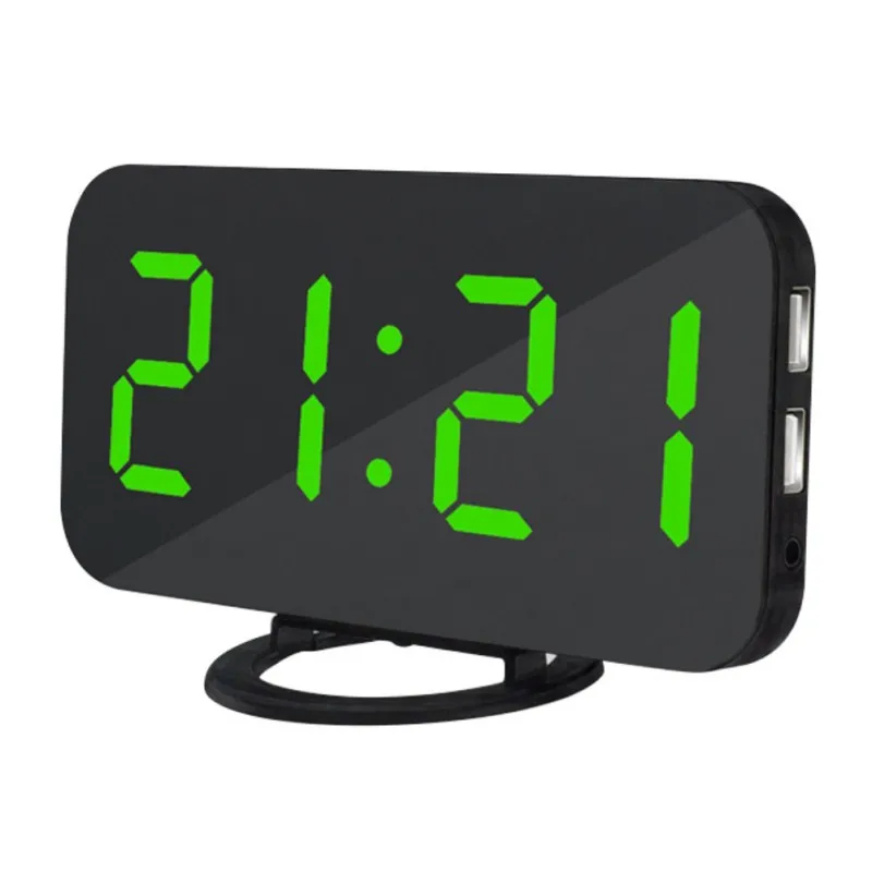 USB цифровой будильник студенческие часы зеркальные HD светодиодный дисплей Повтор электронные детские часы светильник сенсор офисные настольные часы - Цвет: Зеленый