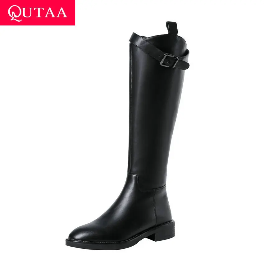 QUTAA/2020 г. Новые осенне зимние модные сапоги до колена на платформе с молнией и