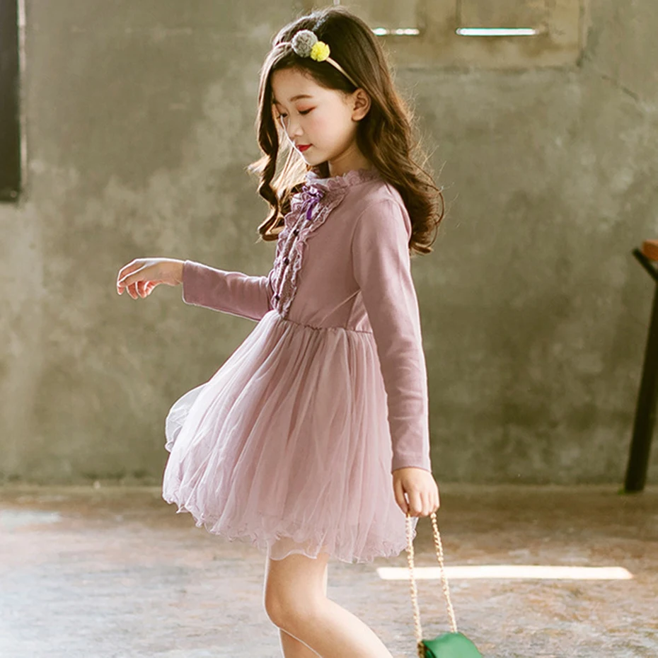 Платья принцессы для девочек, осенние платья для девочек Детские платья из сетчатой ткани с кружевным бантом зимняя Рождественская Одежда для девочек 6, 8, 12 лет