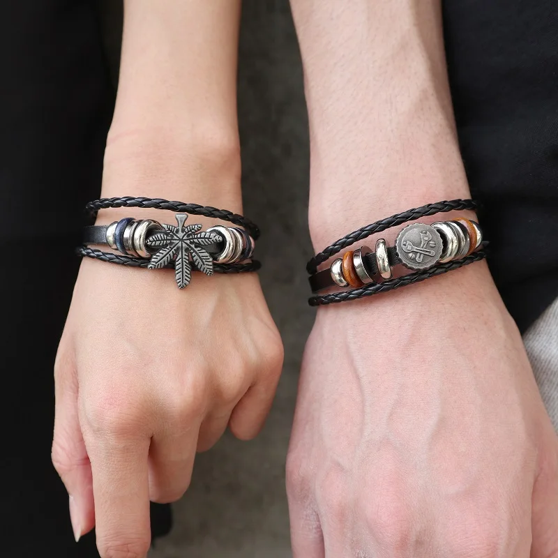 

Mcllroy Genuine leather bracelet men stainless steel luxury bracelets & bangles vintage bracelet homme jewelry Valentine gifts