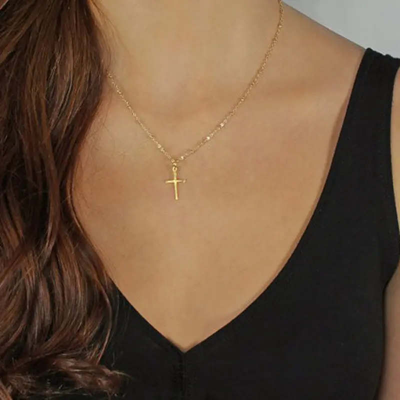 2019 Summer simple Gold silver Chain Cross Necklace Small Gold Cross ...