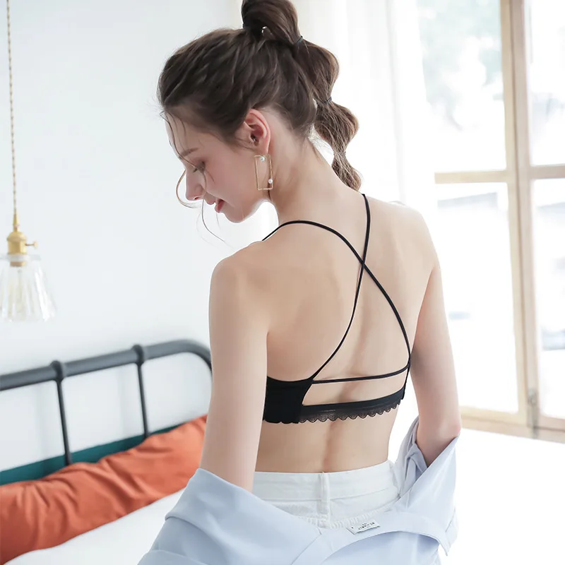 

Women Tube Tops Cropped Ladies Strapless Tops Sexy Back Hollow Out Solid Colors Cotton Push Up Bra Top Female Bandeau Underwear