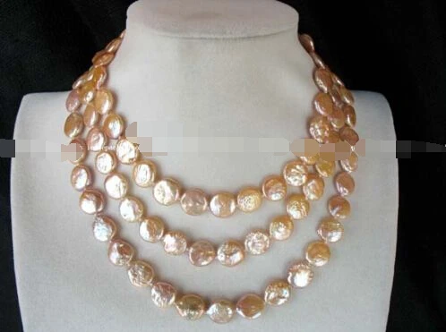 

Free shipping >>>>>freshwater pearl coin pink 10-11mm necklace 47" wholesale nature bead
