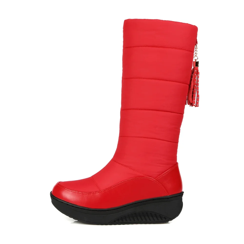 ASUMER/Новинка года; теплые зимние сапоги; Модная хлопковая обувь на платформе с мехом; сапоги до колена на танкетке; женские сапоги из искусственной кожи - Цвет: red2-X-39B