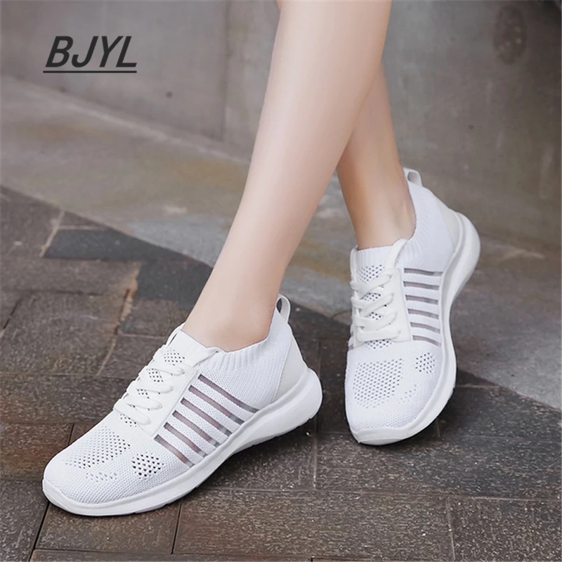 

Large size sneakers female flying woven hollow mesh breathable women's shoes casual lightweight soft bottom fitness running shoe